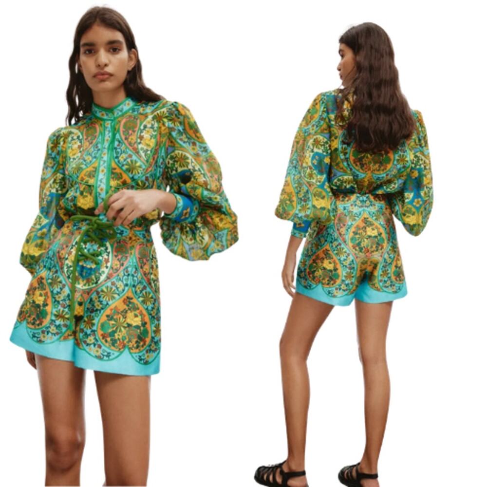 Like New Alemais Floral Balloon Hidden Button Long Sleeves Sofie Blouse Size: 4